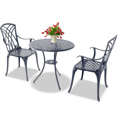 Homeology OSHOWA Grey Aluminium Weatherproof Outdoor Table and 2