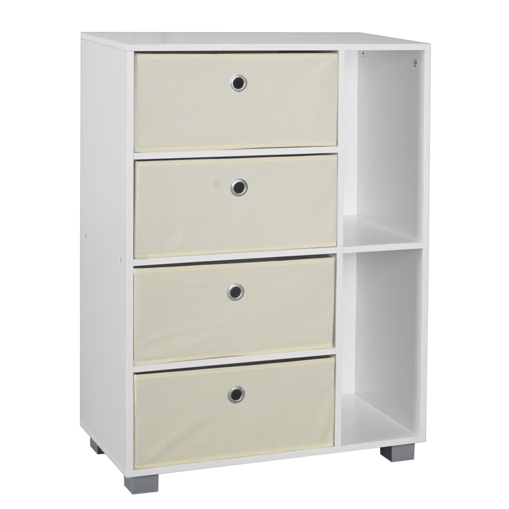 (Beige, White) 6 Section Wooden Bookcase Living Room Drawers