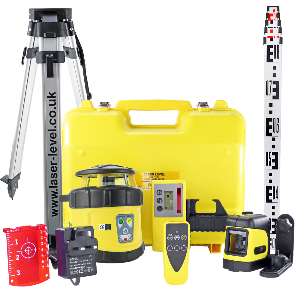 Fukuda FRE-205 DUO Laser Level Kit with Cross Line, Tripod & Staff