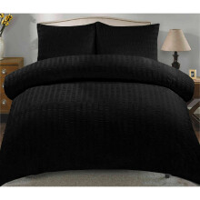 (Black, Single) Seersucker Duvet Cover & Pillowcase Set