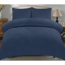 (Navy Blue, Super-King) Seersucker Duvet Cover & Pillowcase Set
