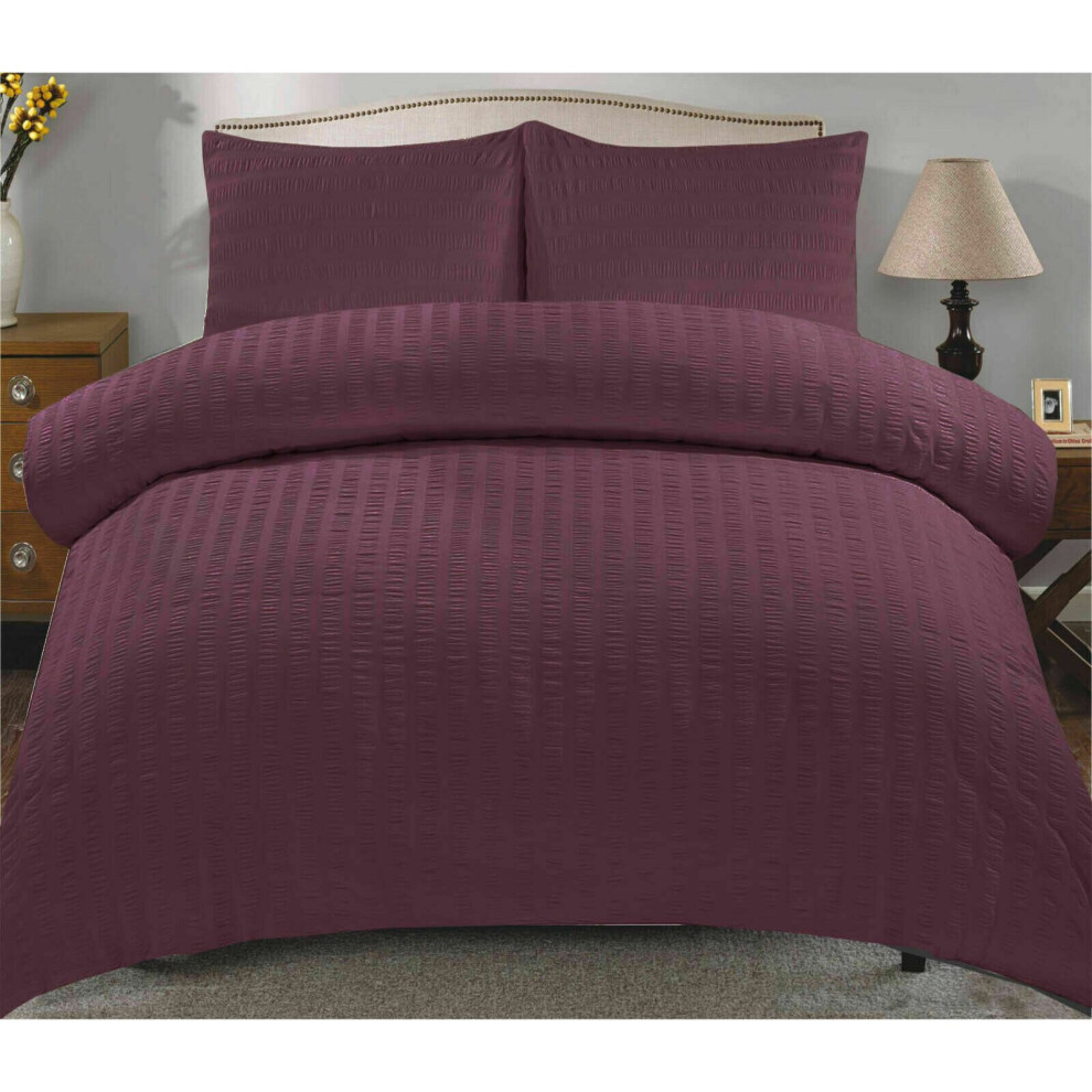 (Purple/Plum, Double) Seersucker Duvet Cover & Pillowcase Set