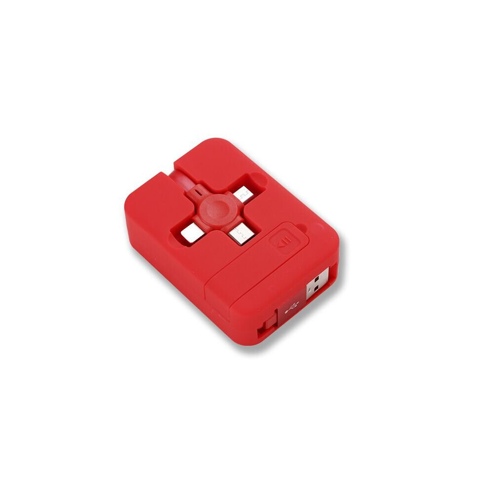 (Red) Retractable Ios Micro Type C Phone Stand 3 In 1 Usb Data Fast Charging Cable Red 697811187862