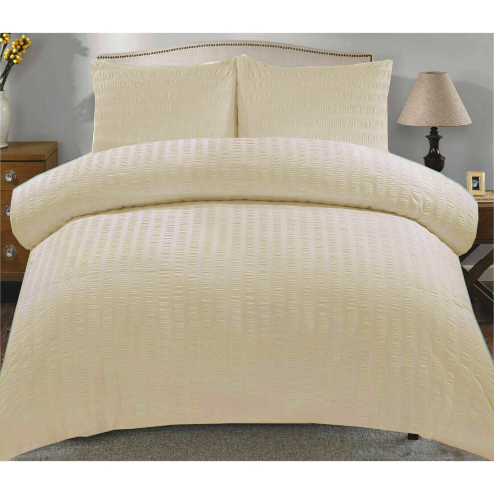 (Latte/Beige , Double) Seersucker Duvet Cover & Pillowcase Set