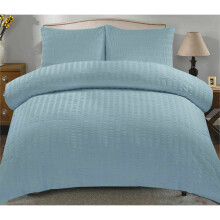 (Duck Egg Pale Blue , Double) Seersucker Duvet Cover & Pillowcase Set