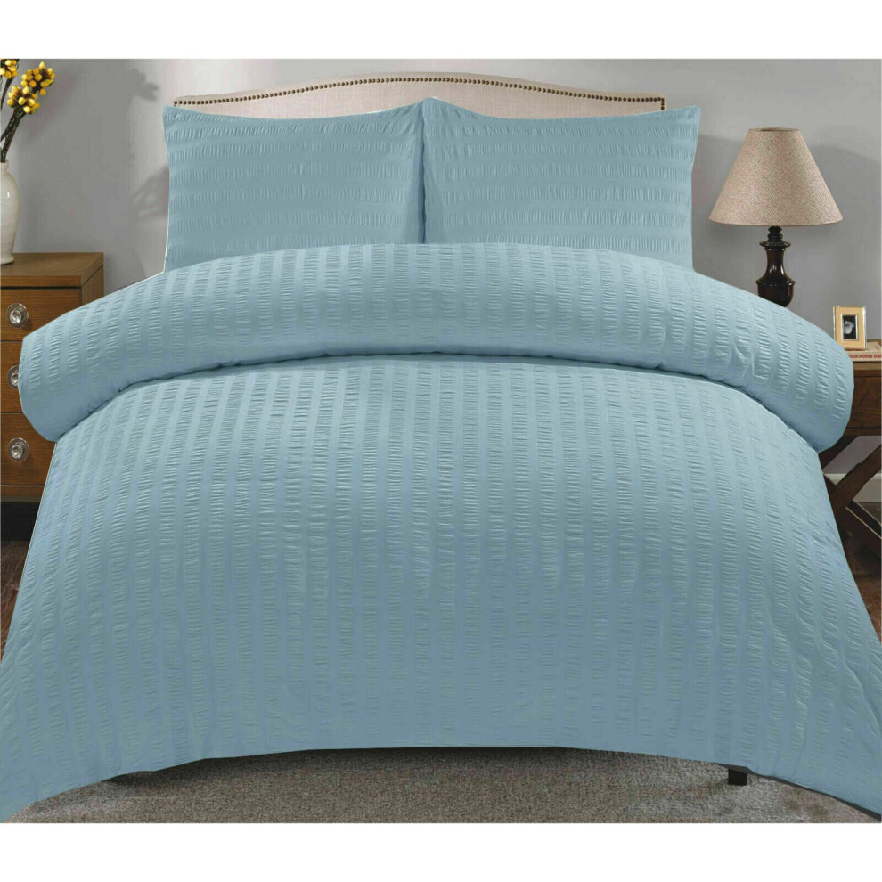 Northern Luxe (Duck Egg Pale Blue Double) Seersucker Duvet Cover & Pillowcase Set Black