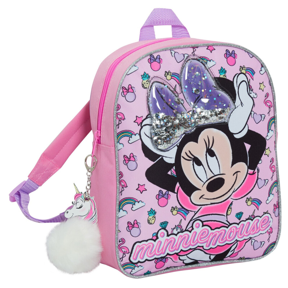 (One Size) Disney Minnie Mouse Glitter Backpack Kids School Nursery Lunch Book Bag Rucksack