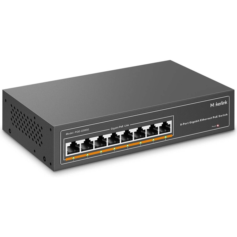 Mokerlink 8 Port Gigabit Poe Switch, 8 Poe+ Ports 1000Mbps, 802.3Af/At 120W, Unmanaged Plug And Play, Sturdy Metal Fanless 786118199750