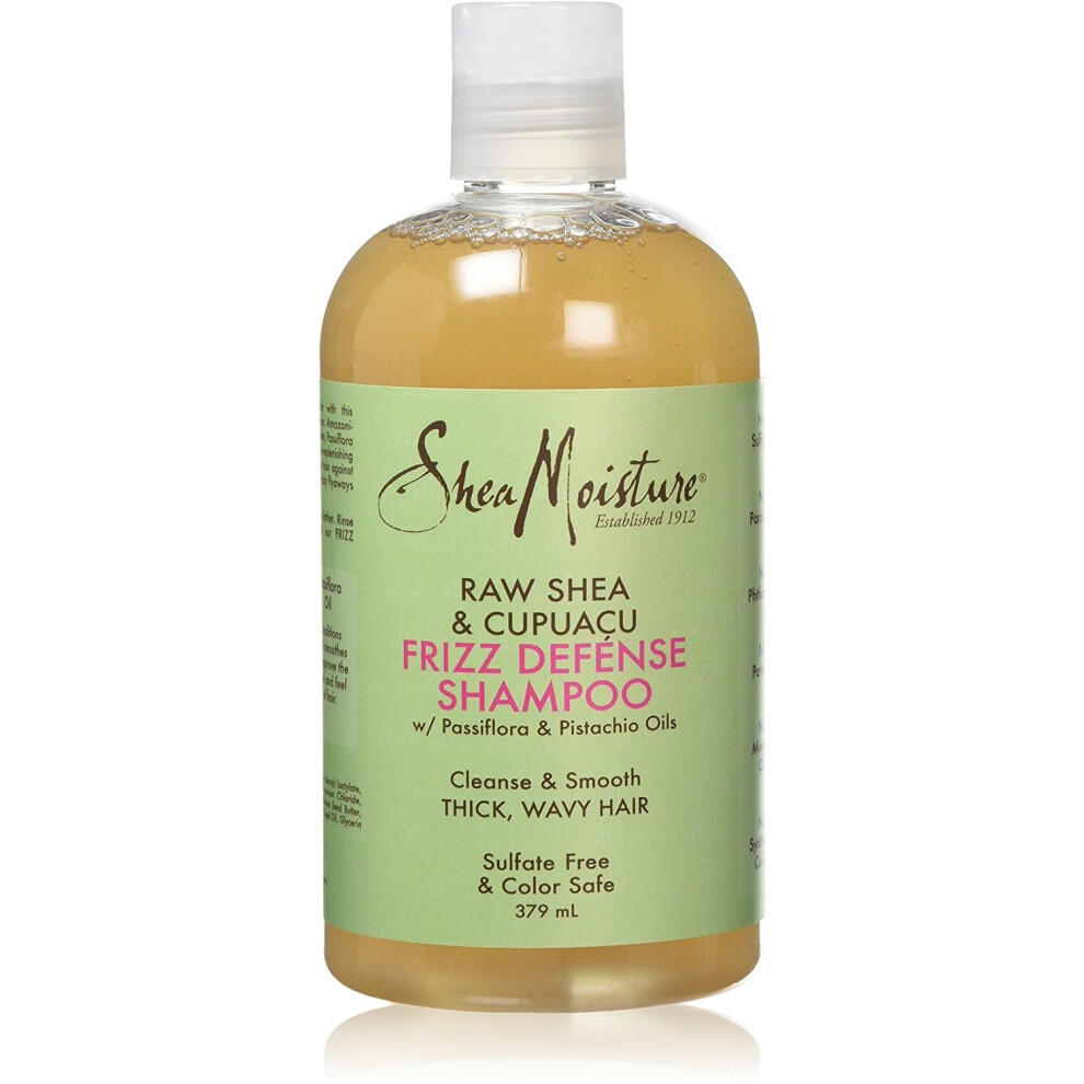 Shea Moisture Raw Shea & Cupuacu Frizz Defense Shampoo, with Passiflora and Pistachio Oils, to Cleanse and Smooth Thick, Wavy Hair 379 ml