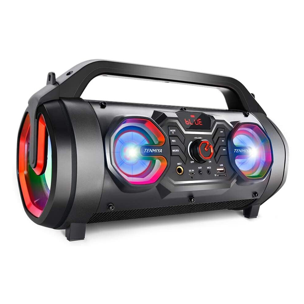 Portable Bluetooth Speakers, 30W Loud Outdoor Speakers with Subwoofer, FM Radio, RGB Colorful Lights, EQ, Stereo Sound, 10H Playtime Boombox Wireless