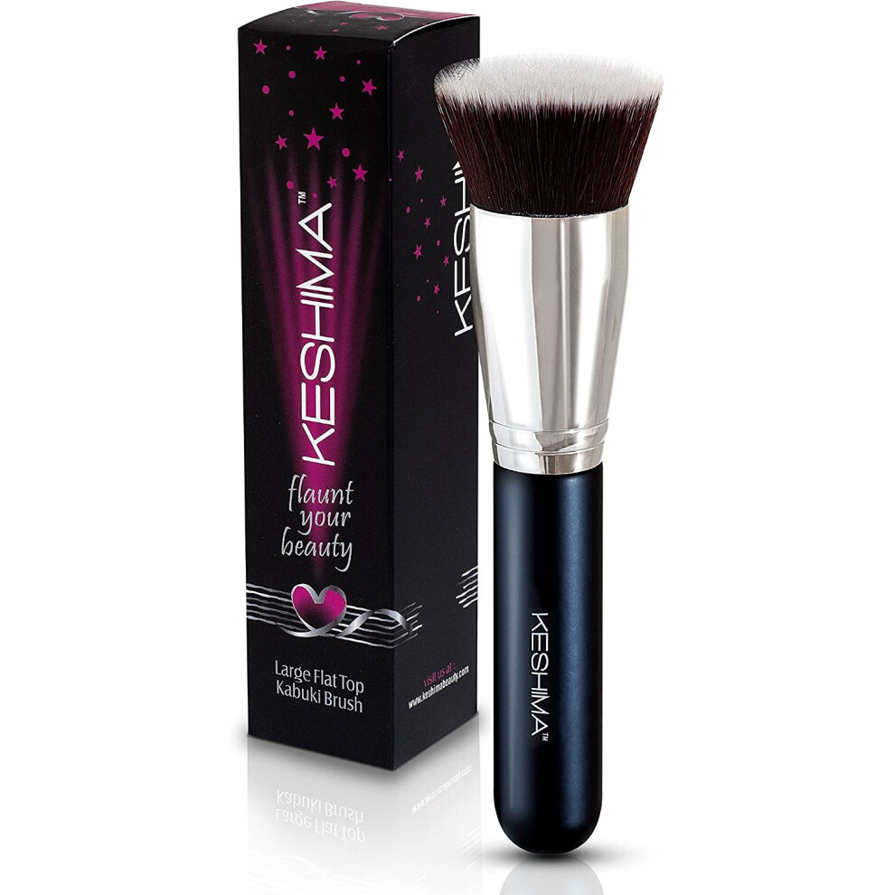 Keshima Cream Large Flat Top Kabuki Foundation Brush By - Premium Makeup Brush For Liquid, And Powder - Buffing, Blending, And Face Brush, 4.0 Cm Top