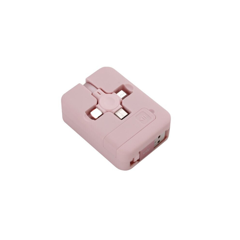 (Pink) 3 In 1 Usb Data Fast Charging Cable Retractable Ios Micro Type C Phone Stand Pink 697056629349