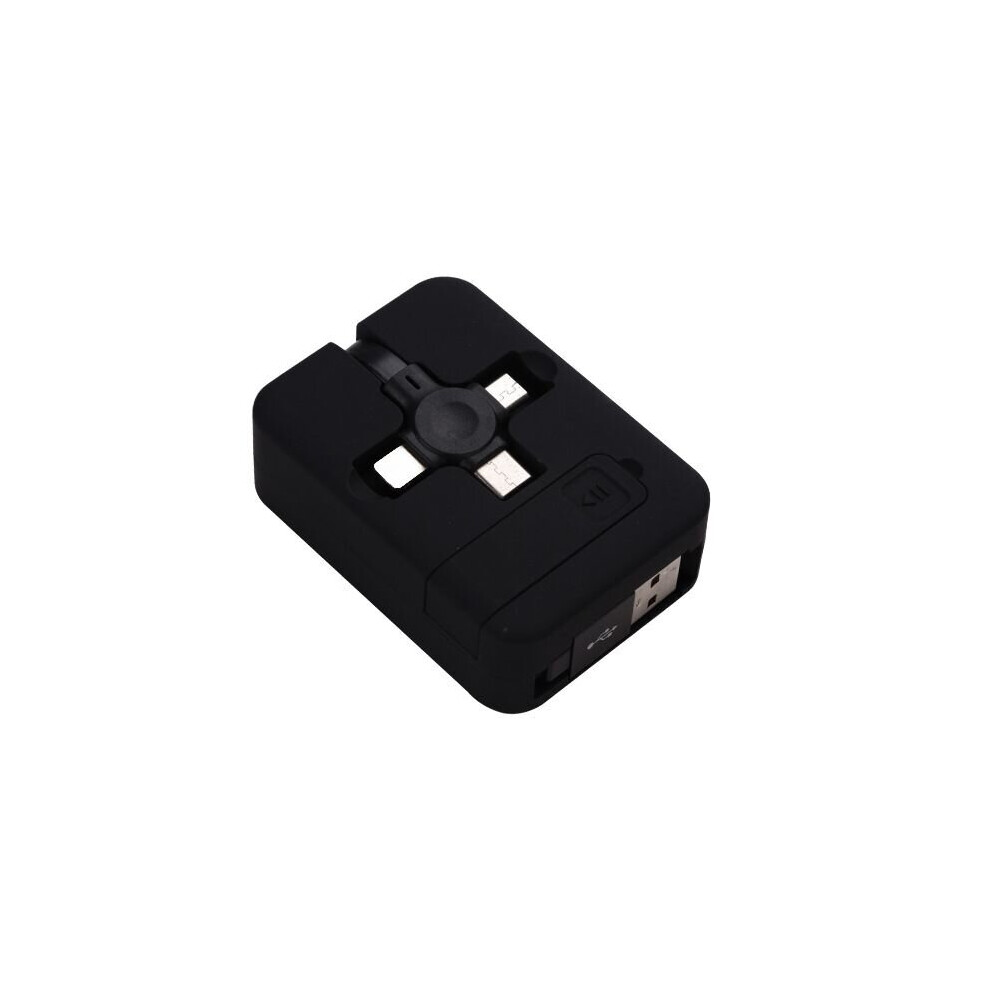 (Black) 3 In 1 USB Data Fast Charging Cable Retractable iOS Micro Type C Phone Stand
