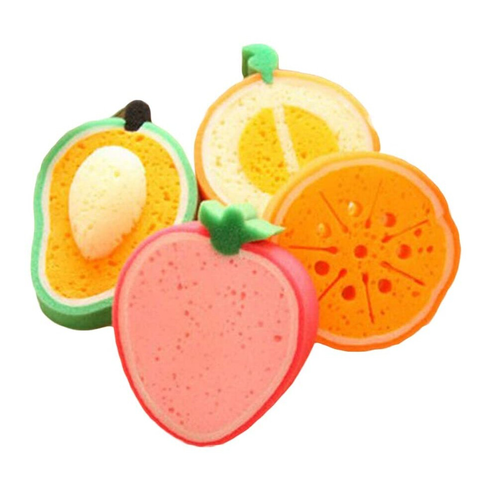 Healifty Shower Sponge 4Pcs Cute Fruit Shaped Bath Sponge Bath Brushes Sponges Scrubbers Bathing Tools For Kids Children (Mango + Honey-Dew Melon +