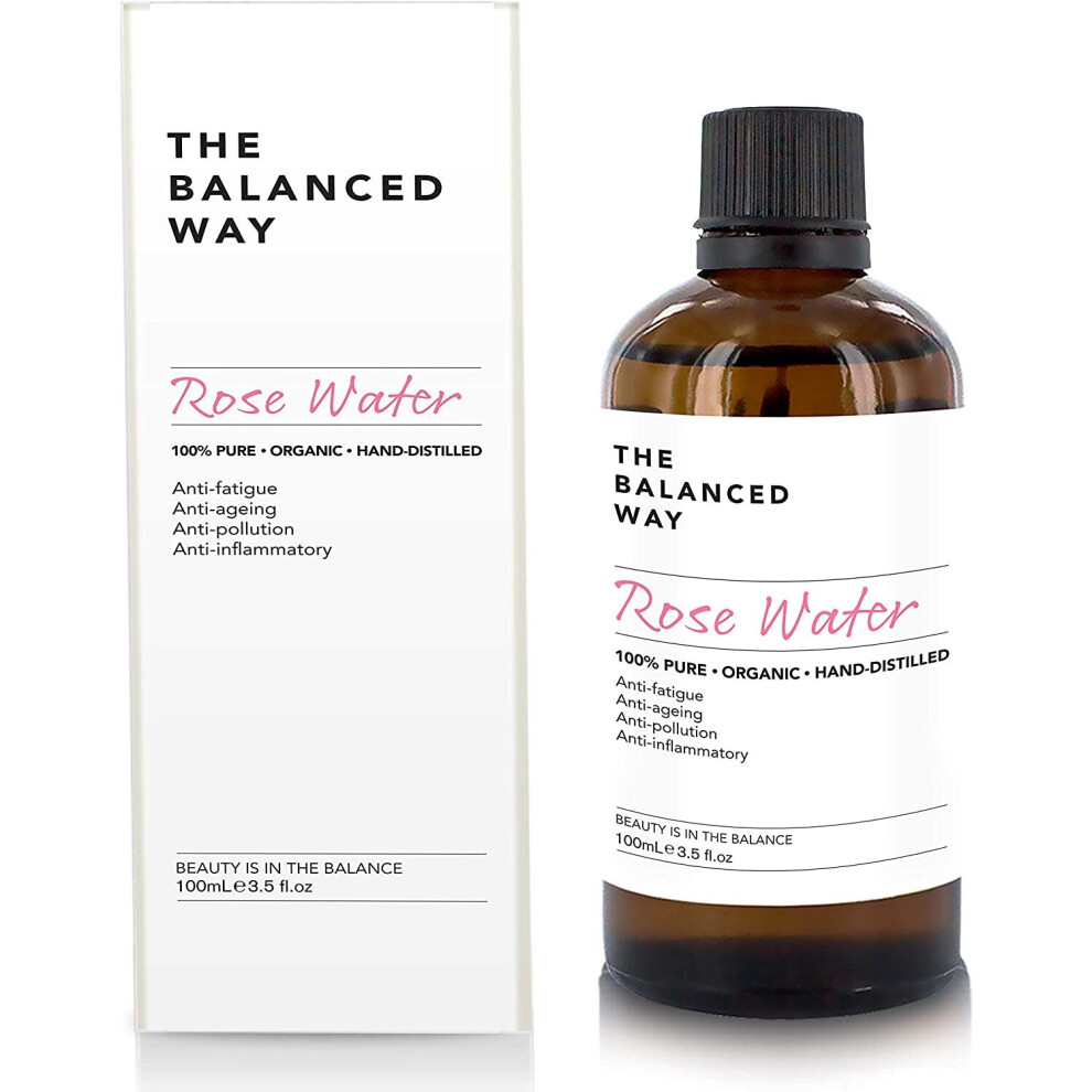 100% Pure Organic Rose Water - Luxury Balancing Anti-Oxidant Moroccan Pure Rose Water Toner - For Calm, Soft + Hydrated Skin - Vegan, Triple Distilled