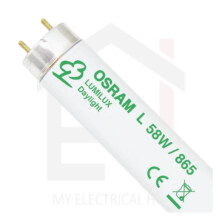 Osram T8 Fluorescent Tube 58W 5ft 6500K Cool Daylight, Dimmable, 90% Lumen Maintenance, Good CRI
