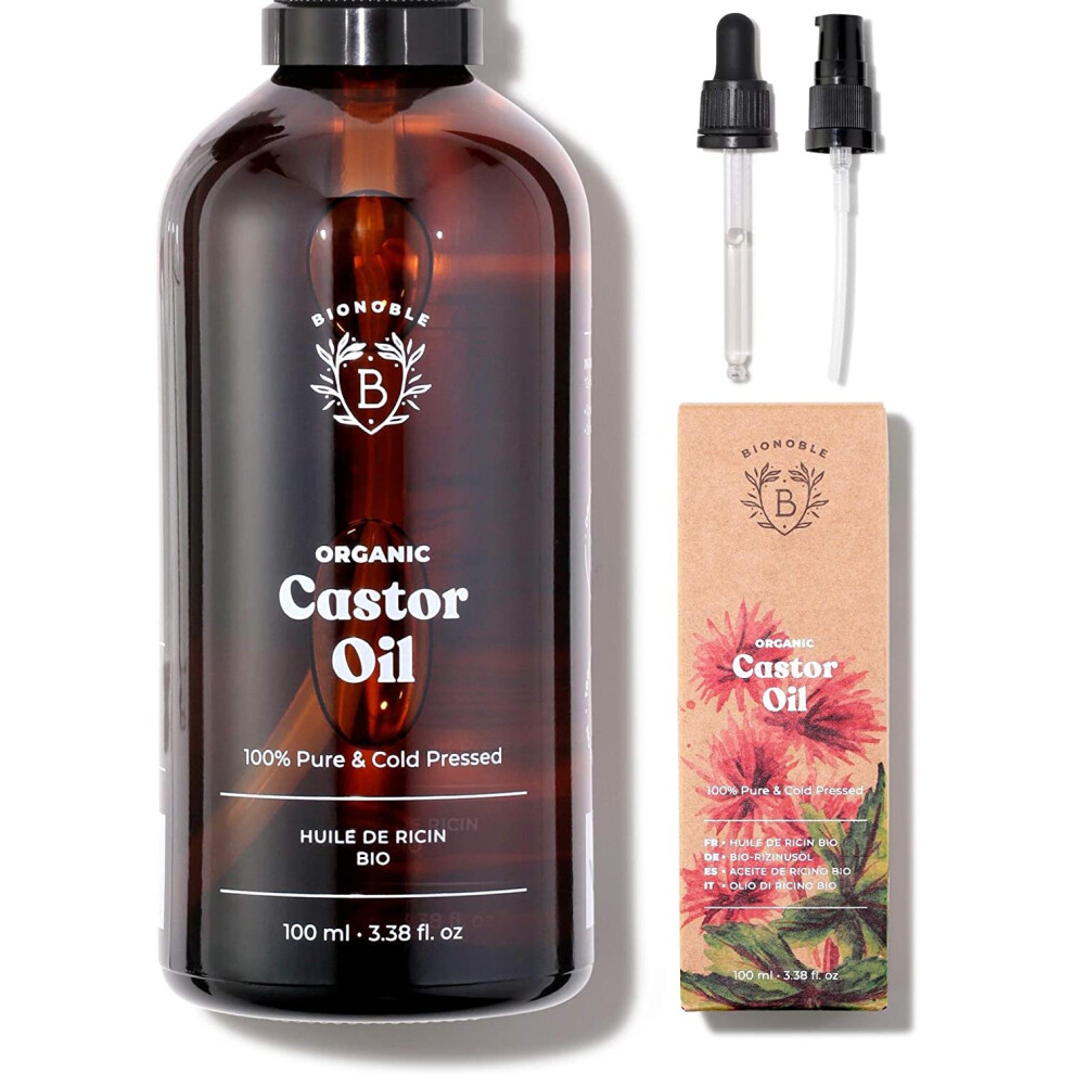 ORGANIC CASTOR OIL | 100% Pure, Natural & Cold Pressed | Lashes, Eyebrows, Body, Hair, Beard, Nails | Vegan & Cruelty Free | Glass Bottle + Pipette +