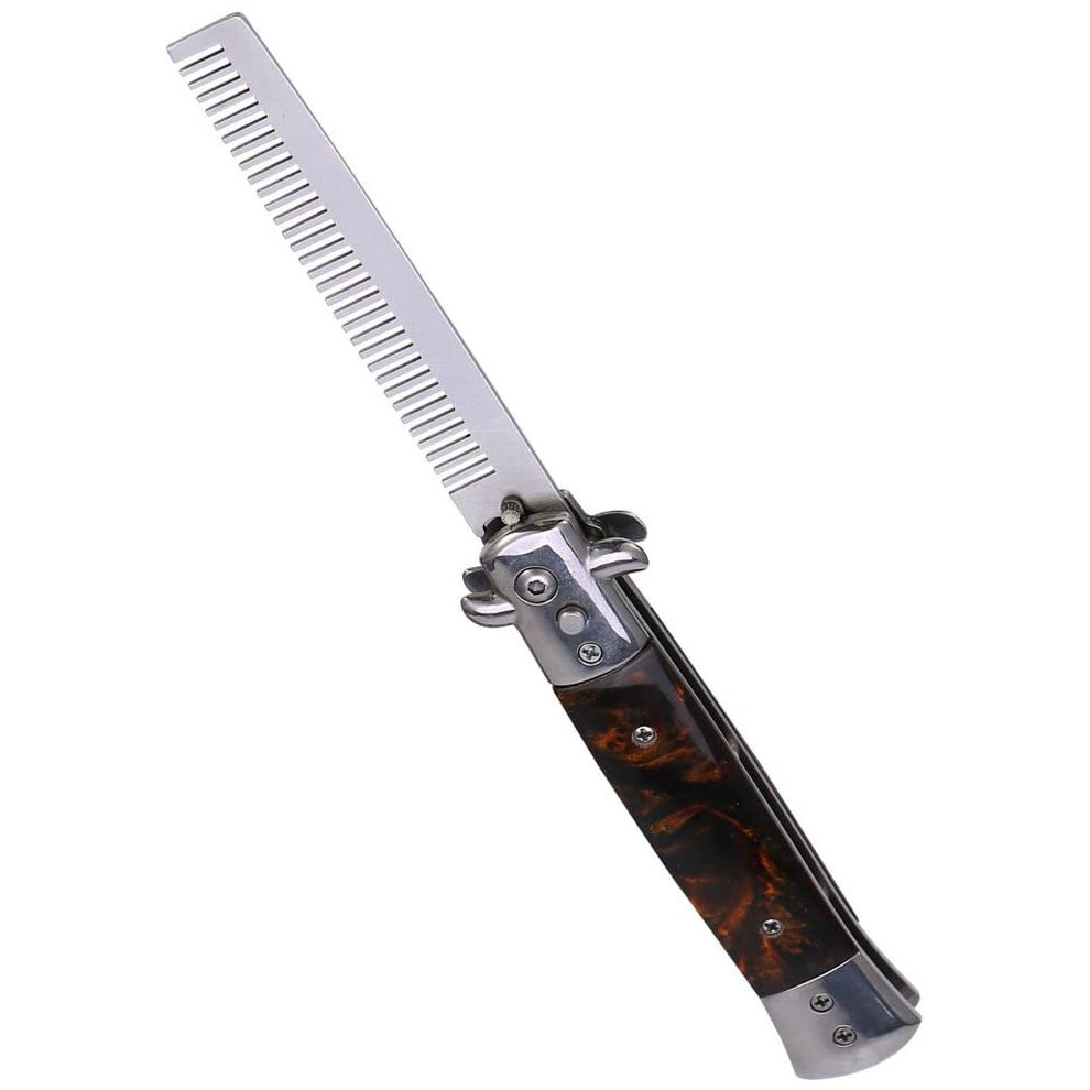 Spring comb, Foldable 4 Colors Folding Switchblade Comb with Knife Push button Hair Care & Styling Stainless Steel Butterfly Trimmer Product Spring