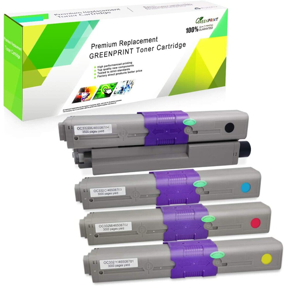 Compatible 4 Colors C332 Mc363 Toner Cartridges 3500 Pages For Black & 3000 Pages For Cyan Magenta Yellow For Oki Okidata Color Printer C332 Mc363 Blue,Pink,Black 673400548092