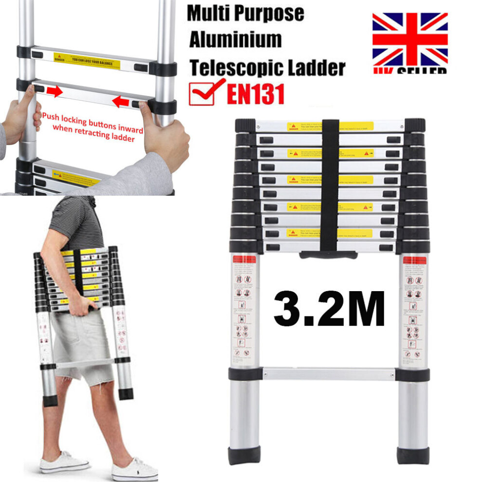 3.2M Portable Aluminium Telescopic Ladder Extension Step Ladder 097239290036