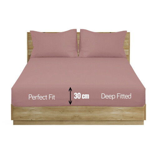 (Dusky Pink, Single) Extra Deep Fitted Sheet Bed Sheets- 12 Colours