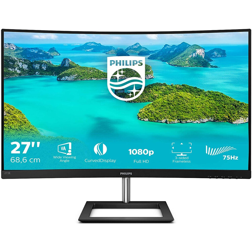 Philips 272E1ca - 27 Inch Fhd Curved Monitor, 75Hz, 4Ms, Va, Amd Freesync, Speakers, Flickerfree (1920 X 1080, 250 Cd/Mâ², Vga/Hdmi/Dp) 8712581758431