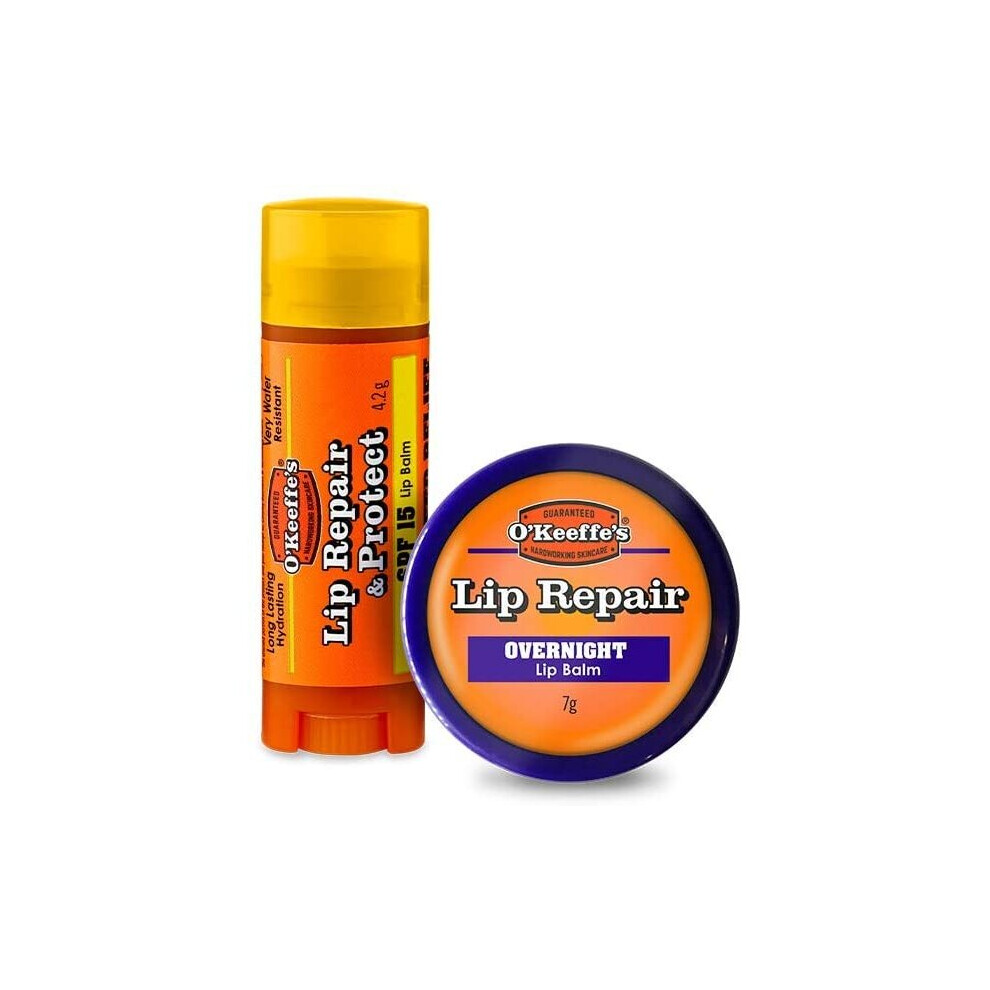 O'keeffe's Lip Repair Spf 15 Lip Balm 4.2G & Lip Repair Overnight 7G (Twin Pack)