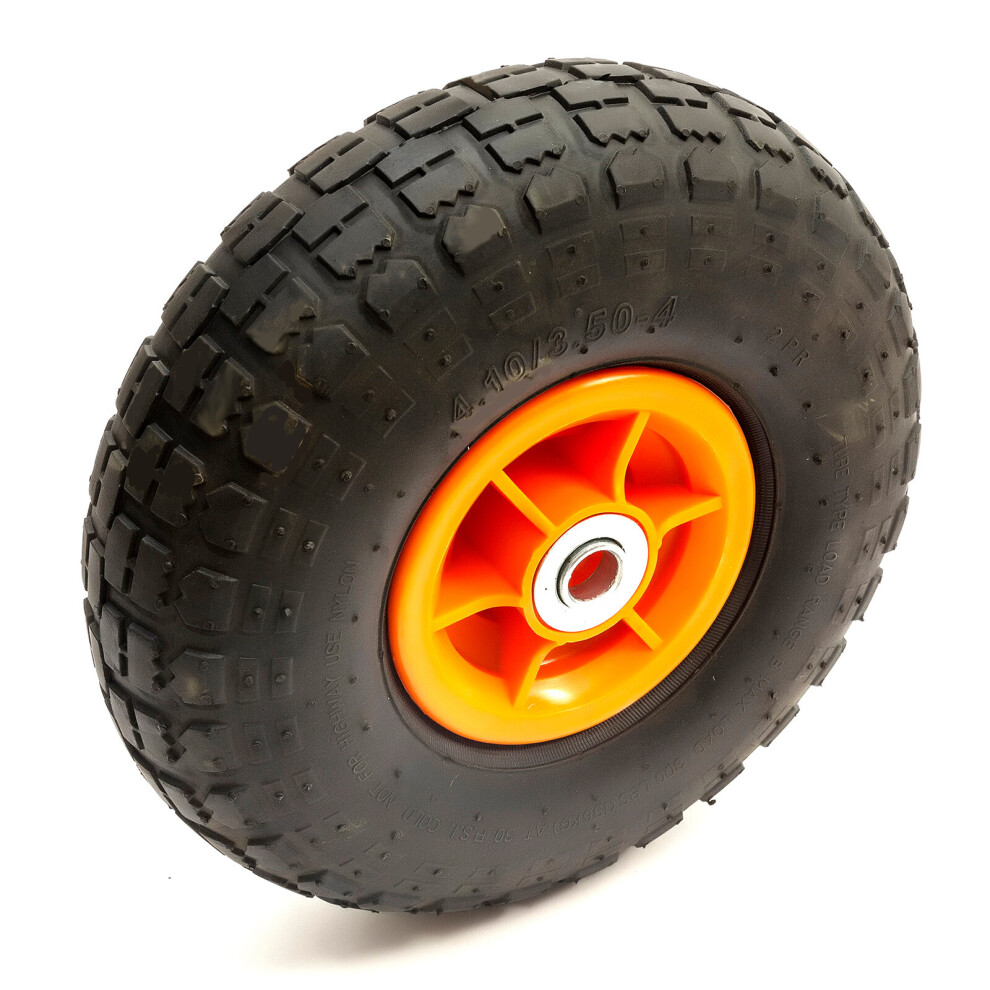 10 Inch 4.10/3.50-4 Orange Wheel & Tyre Offset Hub & Bearings Sack Truck Trolley 5056213591359