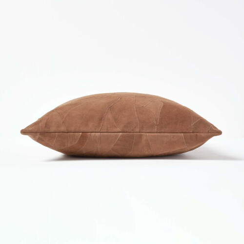 Homescapes (Tan) Real Leather Suede Cushion with Feather Filling 1