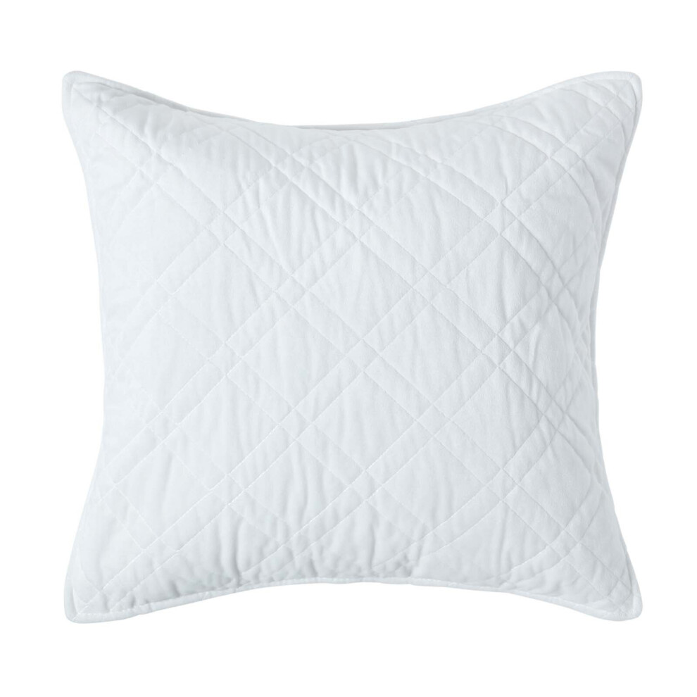 Homescapes (Off ) Luxury Quilted Velvet Cushion Cover Geometric Paragon Diamond Pattern, 45 X 45 Cm White