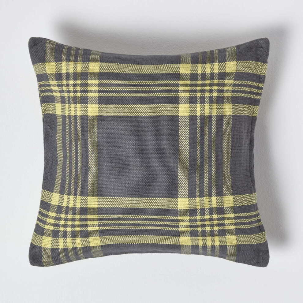 Homescapes (Grey & Yellow, 45 X 45 Cm) Tartan Pattern Cushion Cover