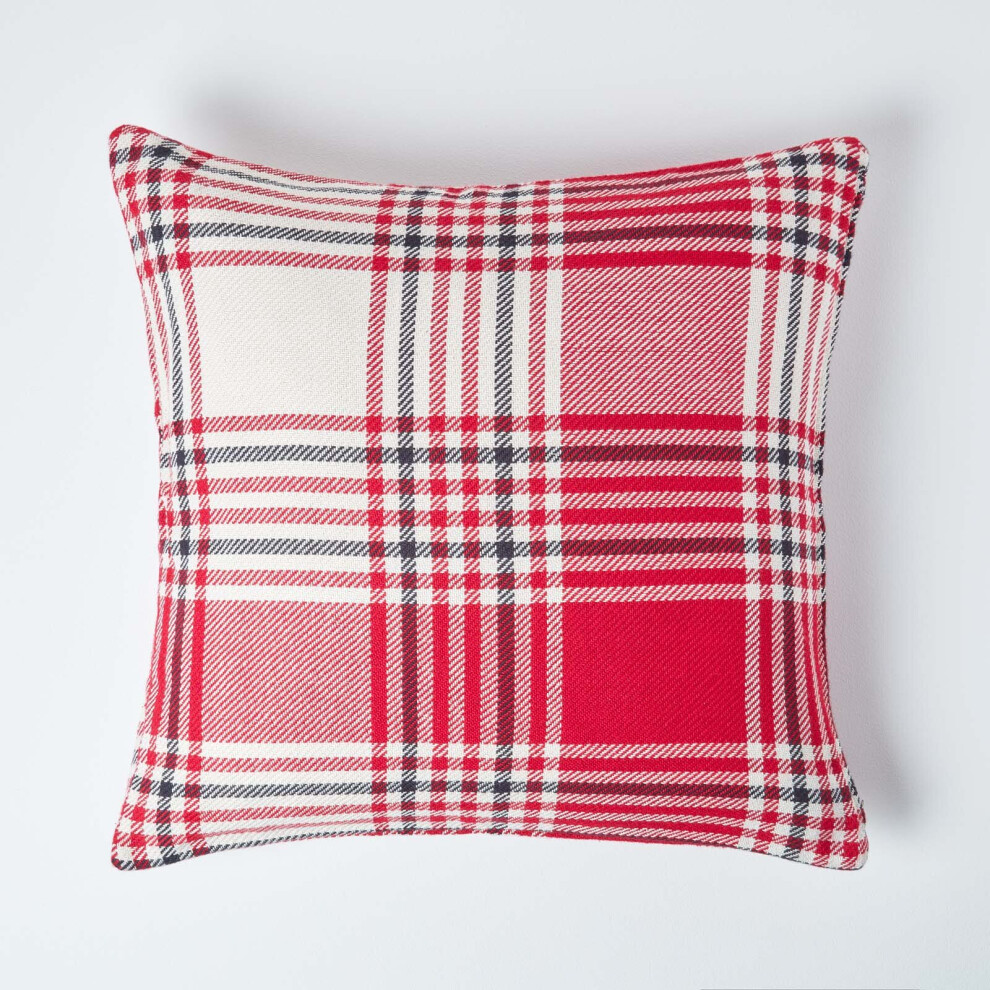 Homescapes (Red, 45 X 45 Cm) Tartan Pattern Cushion Cover
