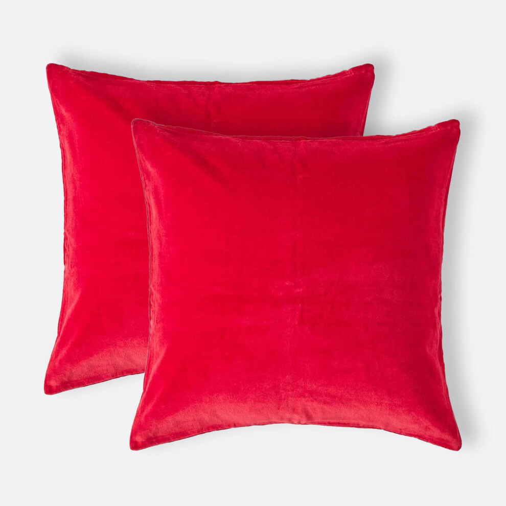 Homescapes (Red) Set Of 2 Velvet Cushion Covers, 40 X 40 Cm Red