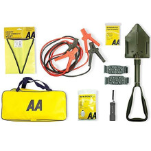 AA Emergency Winter Car Kit AA5281 - Folding Snow Shovel  9-LED Torch  Foil Blanket  Hi-Vis Vest  Rain Poncho  Booster Cables  Pair Snow Grips