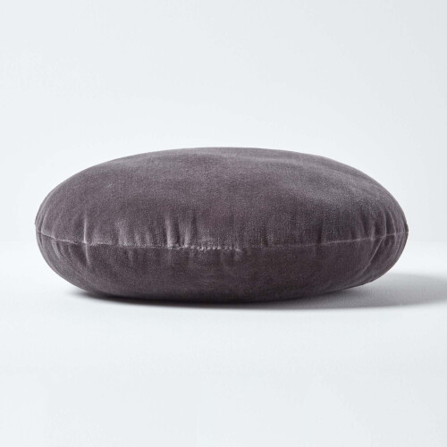 Homescapes (Dark grey) Velvet Cushion, 40 cm Round 1
