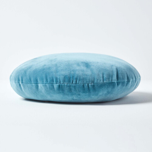 Homescapes (Blue) Velvet Cushion, 40 cm Round 1