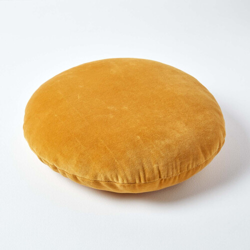 Homescapes (Mustard) Velvet Cushion, 40 cm Round 2