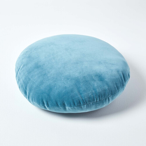 Homescapes (Blue) Velvet Cushion, 40 cm Round 2