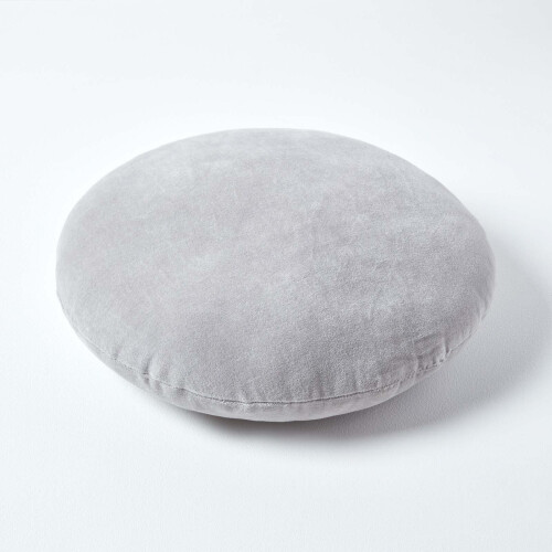 Homescapes (Light grey) Velvet Cushion, 40 cm Round 2