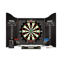 WINMAU Professional Dart Set includes Diamond Plus Dartboard - Black High Quality Cabinet - 2 Sets of Darts - Official Oche Line