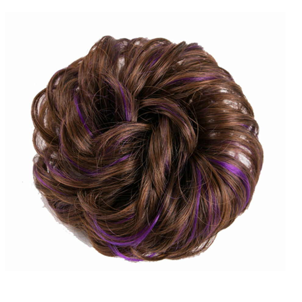 (Brown Purple) Messy Bun Scrunchie Hair Extension