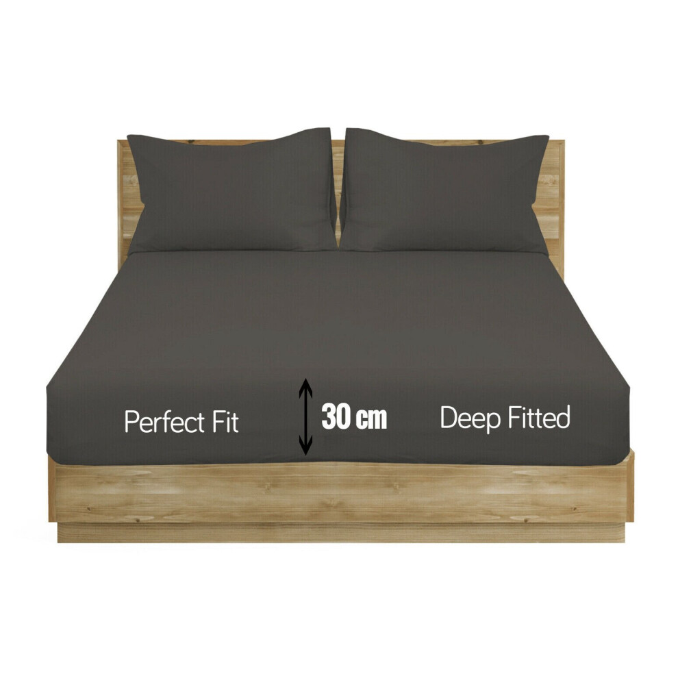 (Charcoal Grey, Double) Extra Deep Fitted Sheet Bed Sheets- 12 Colours