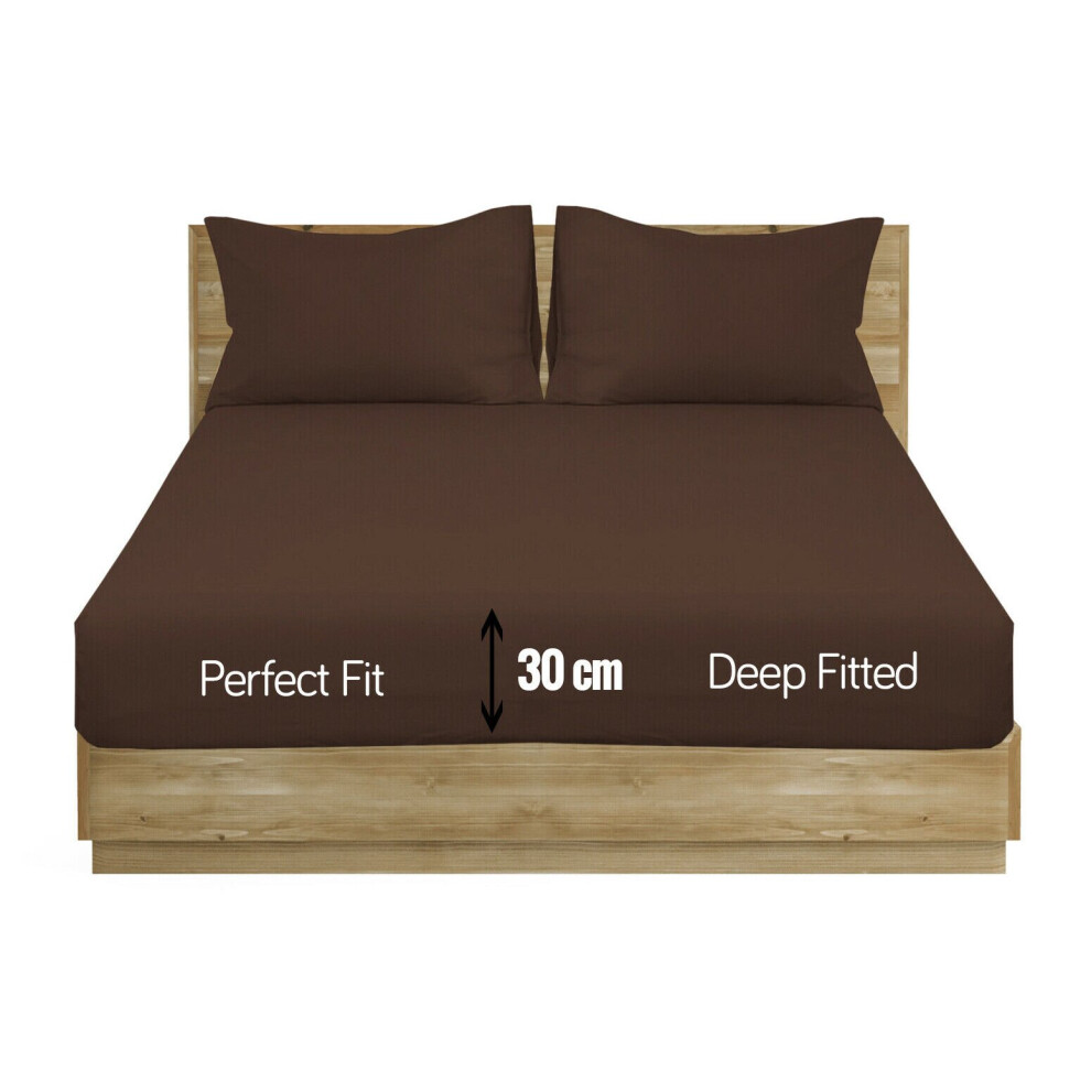 (Brown, Super-King) Extra Deep Fitted Sheet Bed Sheets- 12 Colours