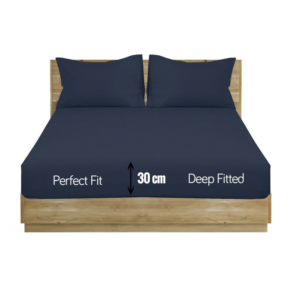 (Navy, Double) Extra Deep Fitted Sheet Bed Sheets- 12 Colours