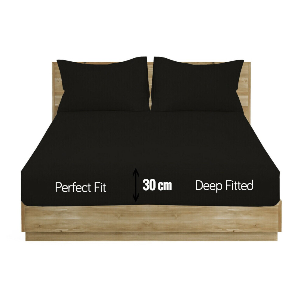 (Black, Double) Extra Deep Fitted Sheet Bed Sheets- 12 Colours