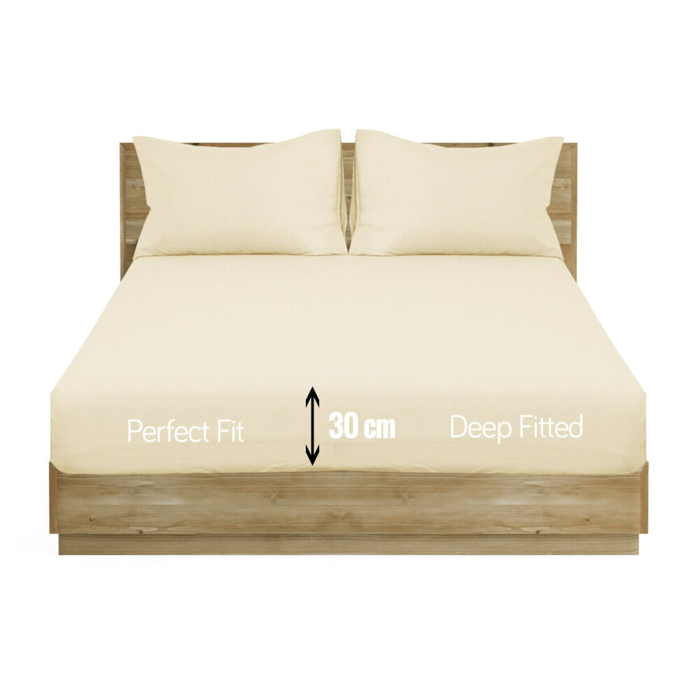 (Cream, Double) Extra Deep Fitted Sheet Bed Sheets- 12 Colours