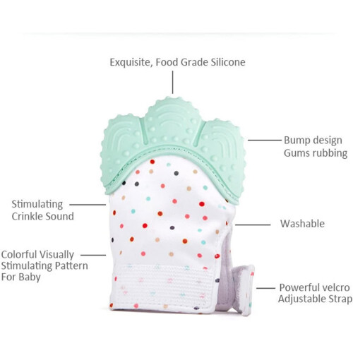 (Panda Dots) Silicone Teether Mitten, Self-Soothing Pain Relief 2