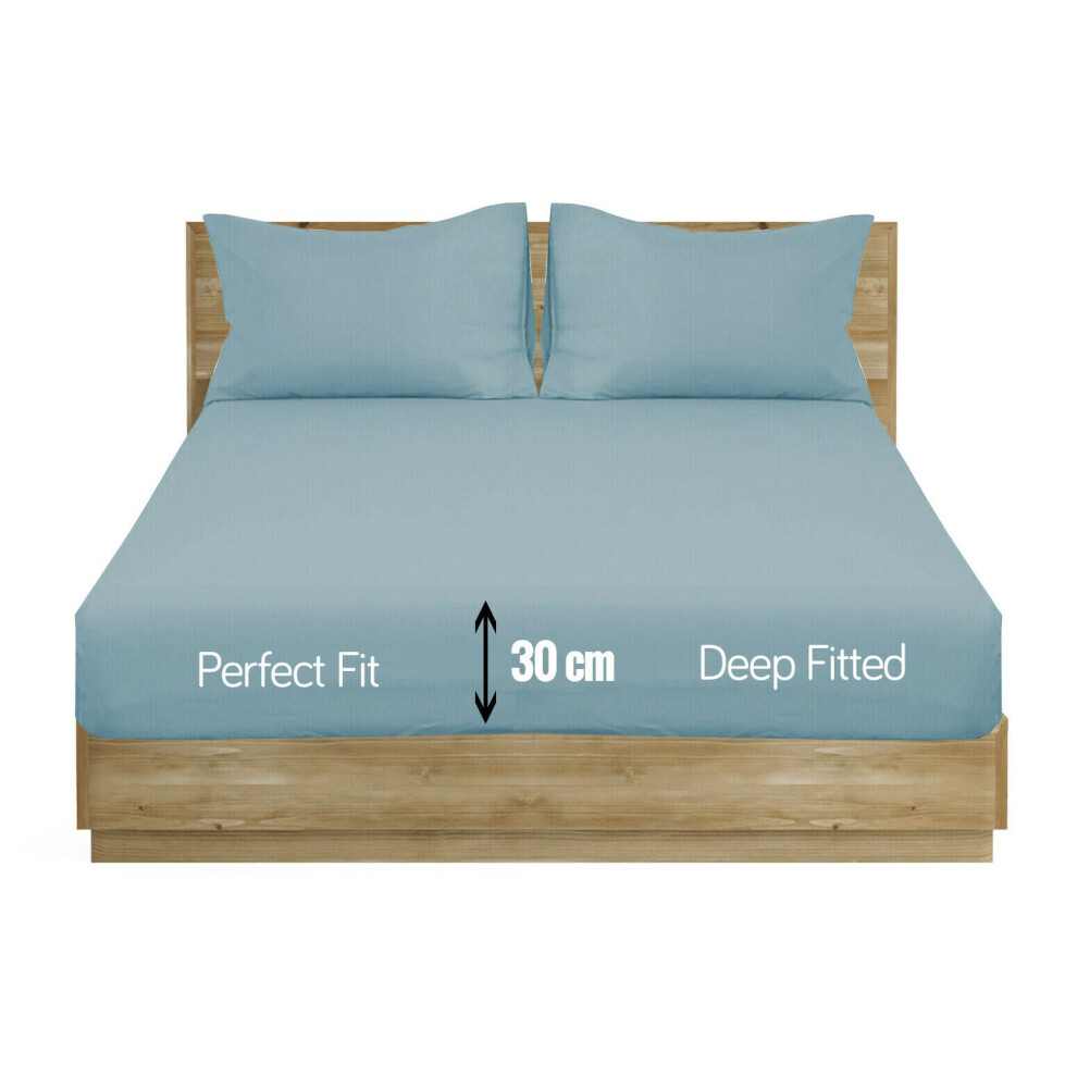 Northern Luxe (Duck Egg Pale Blue Double) Extra Deep Fitted Sheet Bed Sheets- 12 Colours Blue,Clear