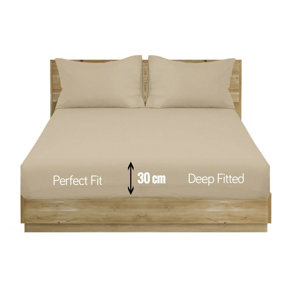 (Latte Beige, Double) Extra Deep Fitted Sheet Bed Sheets- 12 Colours