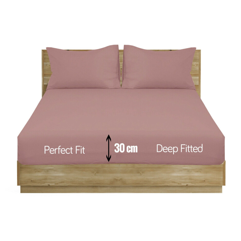 (Dusky Pink, Super-King) Extra Deep Fitted Sheet Bed Sheets- 12 Colours